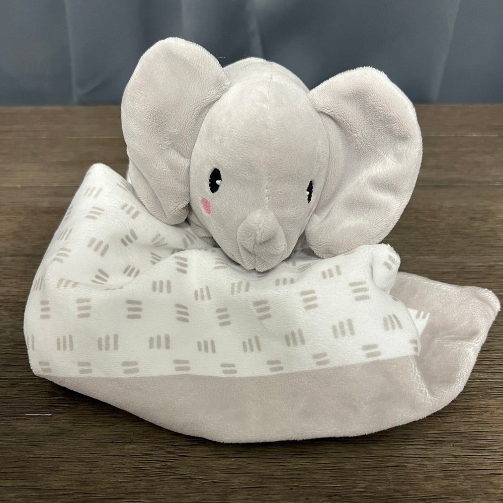 Pearhead Elephant Lovey Security Blanket Grey White Satin Trim Baby Plush Toy